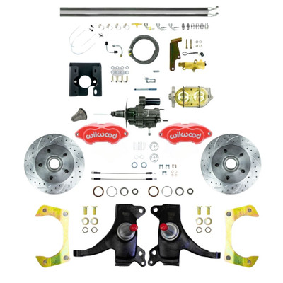 The Right Stuff 1971-72 C10 Truck 2" Drop Hydraulic Assist Disc Brake Kit Red Wilwood Calipers - (THB7125DZP)