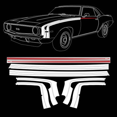 Trim Parts 1969 Camaro SS Stencil and Red Vinyl Hockey Stick Stripe Kit - (TPG-6736)