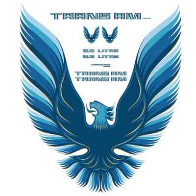 Trim Parts 1979-80 Firebird Trans Am, 6.6 Litre, Full Vinyl Decal Kit with Hood Bird - Blue - (TPG-6276)