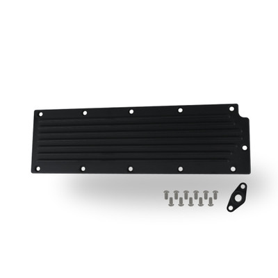 The Right Stuff Detailing Gen4 LS Valley Cover with Oil Pressure Sensor Adapter, Finned, Black Anodized - (G4LSVCF2-B-K)