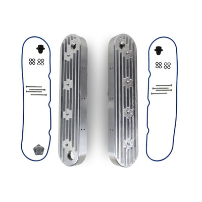 The Right Stuff Gen III/Gen IV LS Billet Valve Cover Kit, 10AN Breather Fittings, Finned Top, Natural - (LSVALCF-K)