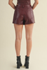 BUTTON WRAP MAROON LEATHER SKORT