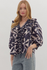 NAVY RUFFLE PUFF SLEEVE TOP