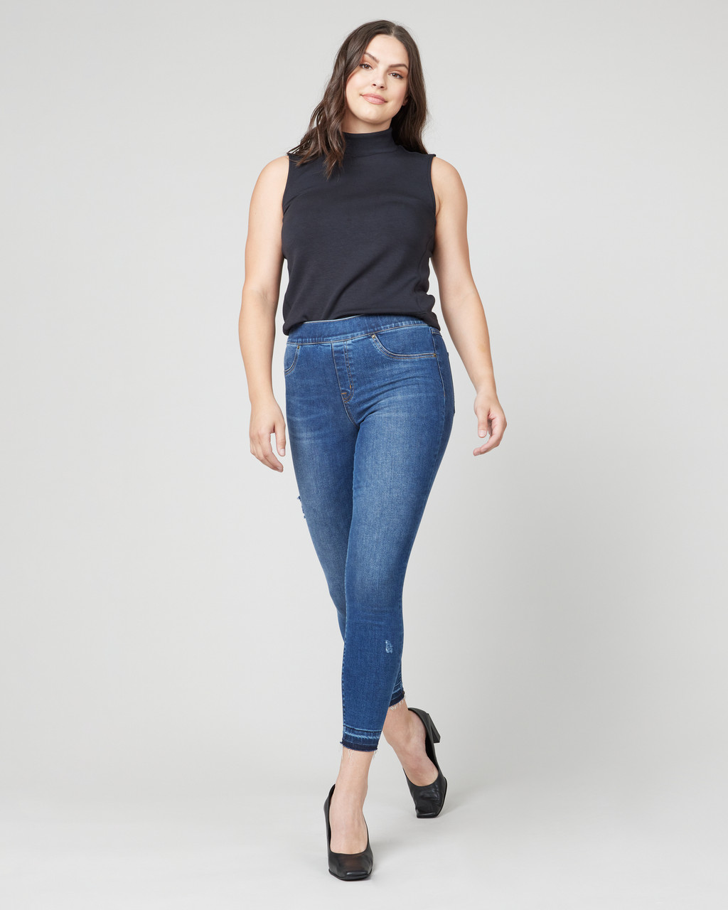 SPANX DISTRESSED DENIM LEGGINGS