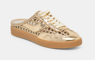 DOLCE VITA NOTICE SLIDE GOLD WOVEN SNEAKERS