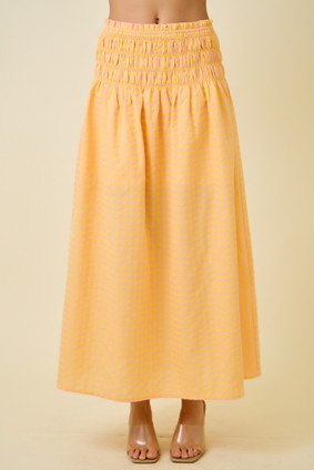 DAY + MOON GINGHAM SMOCKED SKIRT