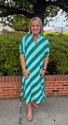 ENTRO GREEN STRIPE MAXI DRESS