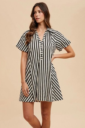 VIRTCLE STRIPE BALLOON SLEEVE DRESS