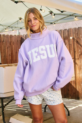 BUCKETLIST JESUS EMBRODIERY MOCK NECK SWEATSHIRT