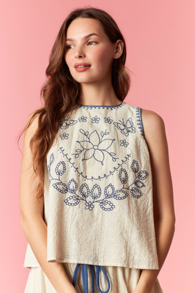 PEACH LOVE EYELET TIE BACK TOP