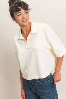 HYFVE OVERSIZED COLLAR SHORT SLEEVE TOP