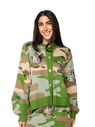 QUEEN OF SPARKLES CAMO DUCKS FLYING CARDIGAN
