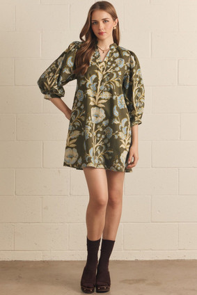 ENTRO FLORAL PRINTED 3/4 SLEEVE DRESS