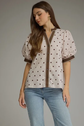 ENTRO POLKA DOT V-NECK TOP