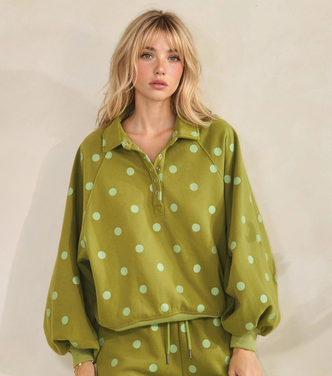 VEVERET PLAYFUL POLKA DOT 1/4 SNAP PULLOVER