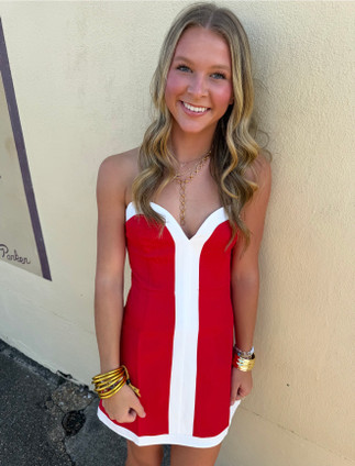BABY PINK COLORBLOCK STRAPLESS ROMPER DRESS