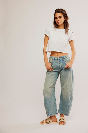 FREE PEOPLE GOOD LUCK MID RISE BARREL JEANS
