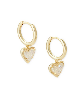 KENDRA SCOTT ARI HEART HUGGIE EARRINGS - GOLD IRIDESCENT DRUSY