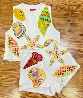 PRINCESS OF SPARKLES WHITE MULTI SHELL SHORTS