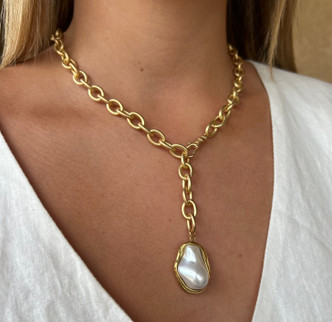 VIRTUE FRESHWATER PEARL NUGGET ON CABLE CHAIN