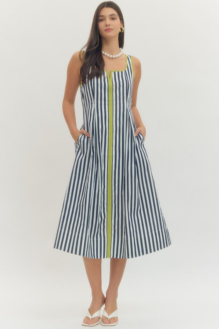 ENTRO NAVY STRIPE MIDI DRESS