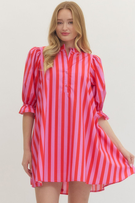 ENTRO PINK STRIPE DRESS