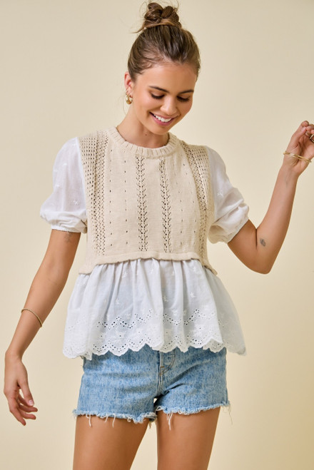 DAY & MOON SWEATER VEST WITH EYELET