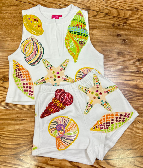 PRINCESS OF SPARKLES WHITE MULTI SHELL SHORTS