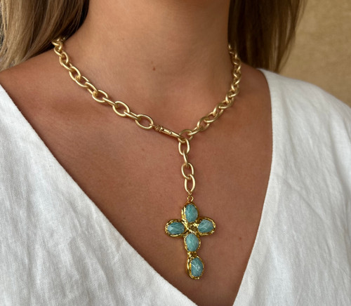 VIRTUE TURQOISE CROSS NECKLACE