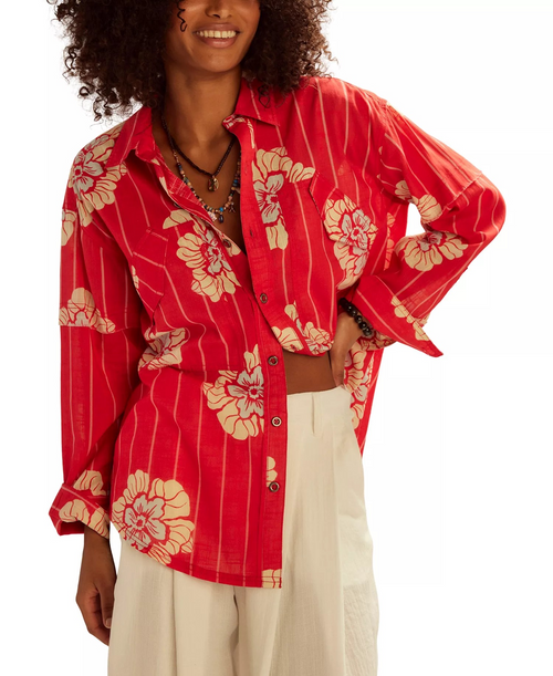 FREE PEOPLE HIDDEN FLOWER CAMO SHIRT