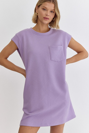 TEXTURED POCKET DRESS - TAUPE & LAVENDER