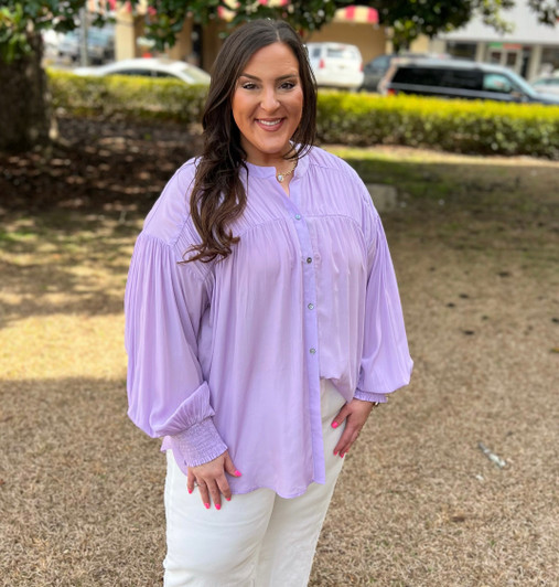 CURVY LAVENDER BUTTON DOWN TOP