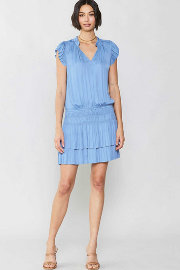 BLUE PLEATED MINI DRESS