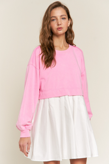 PINK FRENCH TERRY PLEATED DRESS