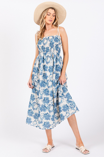 FLORAL TIE SHOULDER MIDI DRESS