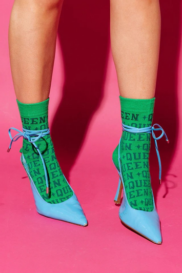 QUEEN OF SPARKLES GREEN QUEEN SOCKS