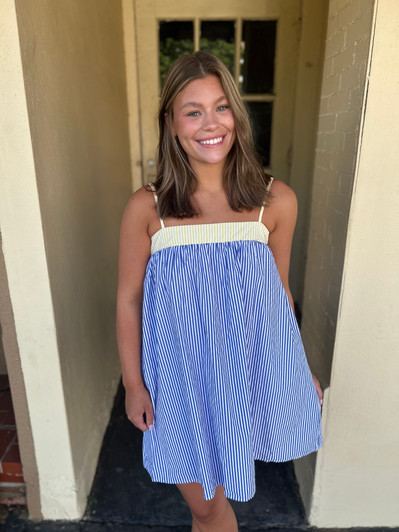 BLUE AND YELLOW STRIPE DRESS