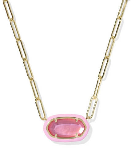 KENDRA SCOTT ELISA ENAMEL FRAME GOLD PAPERCLIP NECKLACE - BRIGHT PINK