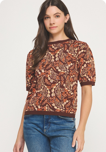 PAISLEY SHORT SLEEVE SWEATER TOP