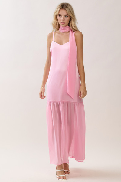 TCEC PINK SLEEVELESS SATIN MIDI DRESS