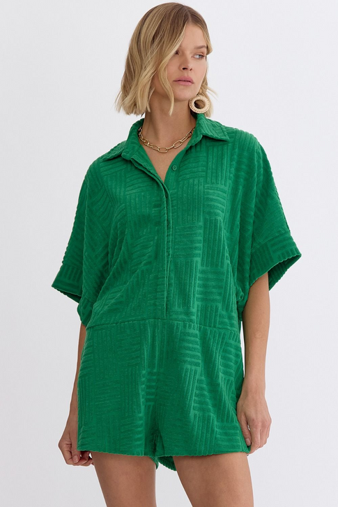 GREEN TERRY CLOTH ROMPER