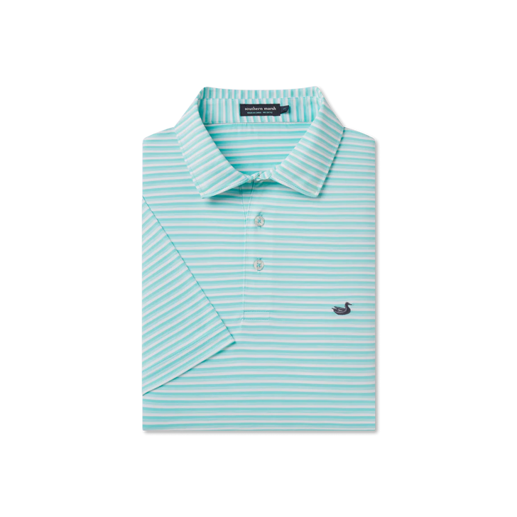 SOUTHERN MARSH BERMUDA PERFORMANCE POLO - ANTIGUA BLUE & RHUBARB