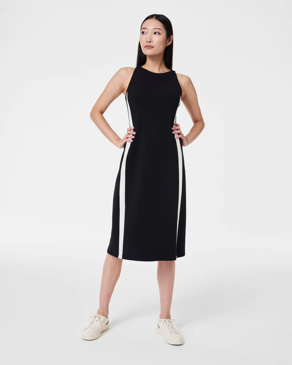 SPANX AIRESSENTIALS STRIPE DRESS - BLACK / GRAY