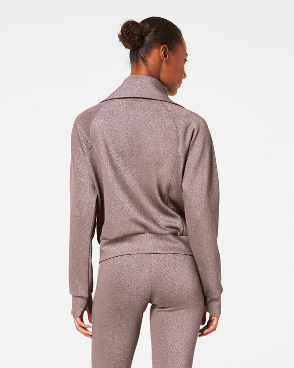 SPANX AIRESSENTIALS SHIMMER HALF ZIP - SMOKE SILVER