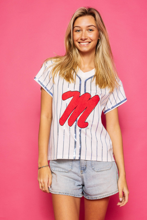 QUEEN OF SPARKLES WHITE & POWDER BLUE OLE MISS TEE