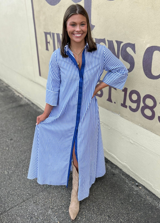 NAVY STRIPED MAXI DRESS