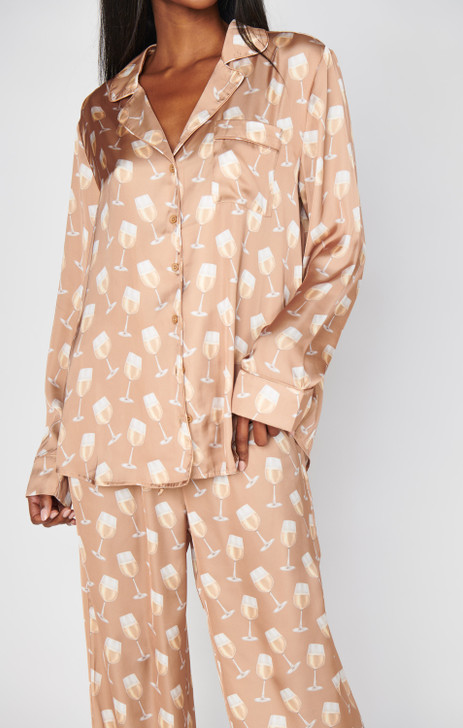 SHOW ME YOUR MUMU CLASSIC PJ SET - RED WINE / WHITE WINE
