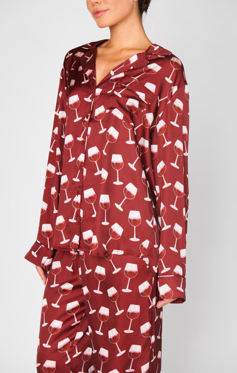 SHOW ME YOUR MUMU CLASSIC PJ SET - RED WINE / WHITE WINE