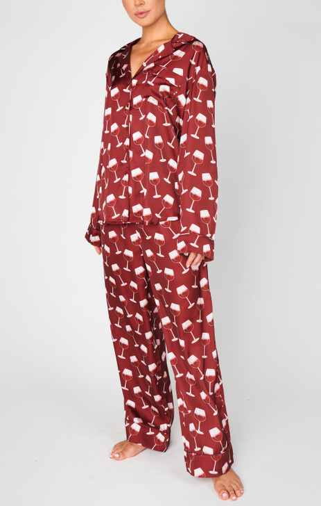 SHOW ME YOUR MUMU CLASSIC PJ SET - RED WINE / WHITE WINE