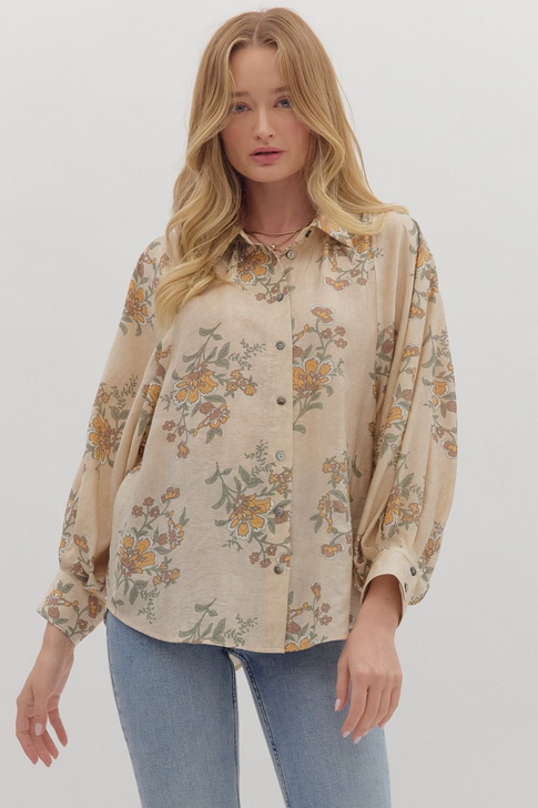 ECRU FLORAL LONG SLEEVE TOP